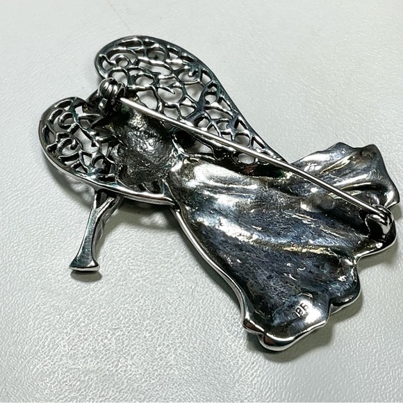 Sterling Silver Marcasite Angel Brooch Vintage Christmas Solid - Picture 4 of 6